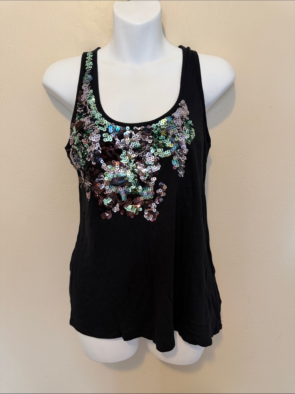 Express Black Tank Top with Iridescent Sequin Accents